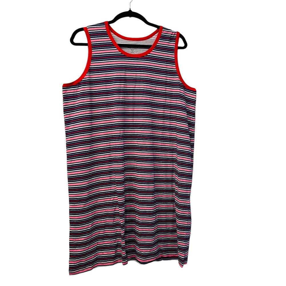 Dreams & Co Womens Sleepshirt 1X Lounge Dress Striped Sleeveless Round Neck